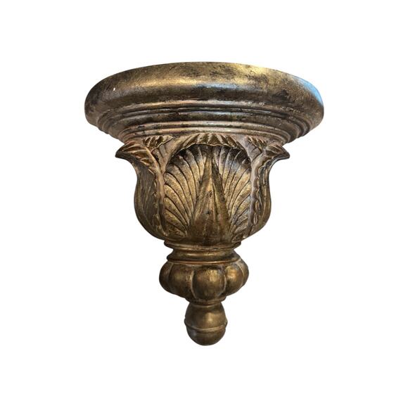 Vintage Ornate Wall Sconce Shelves Gold Corbel Pair Acanthus Leaf Wall Decor Set - Picture 5 of 6